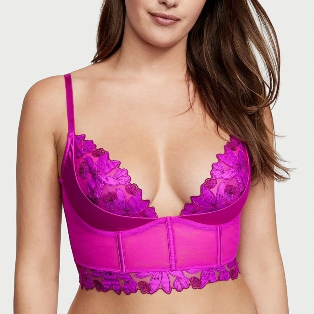 36DD/M VS Very Sexy Ziggy Glam Flower Lightly Lined Quarter Cup Bustier & Thong - Picture 2 of 14